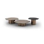 Măsuță de cafea modernă pentru living 116 cm, blat MDF cu sticlă securizată și bază metalică brass, design organic CALYX SHORT - imagine 2